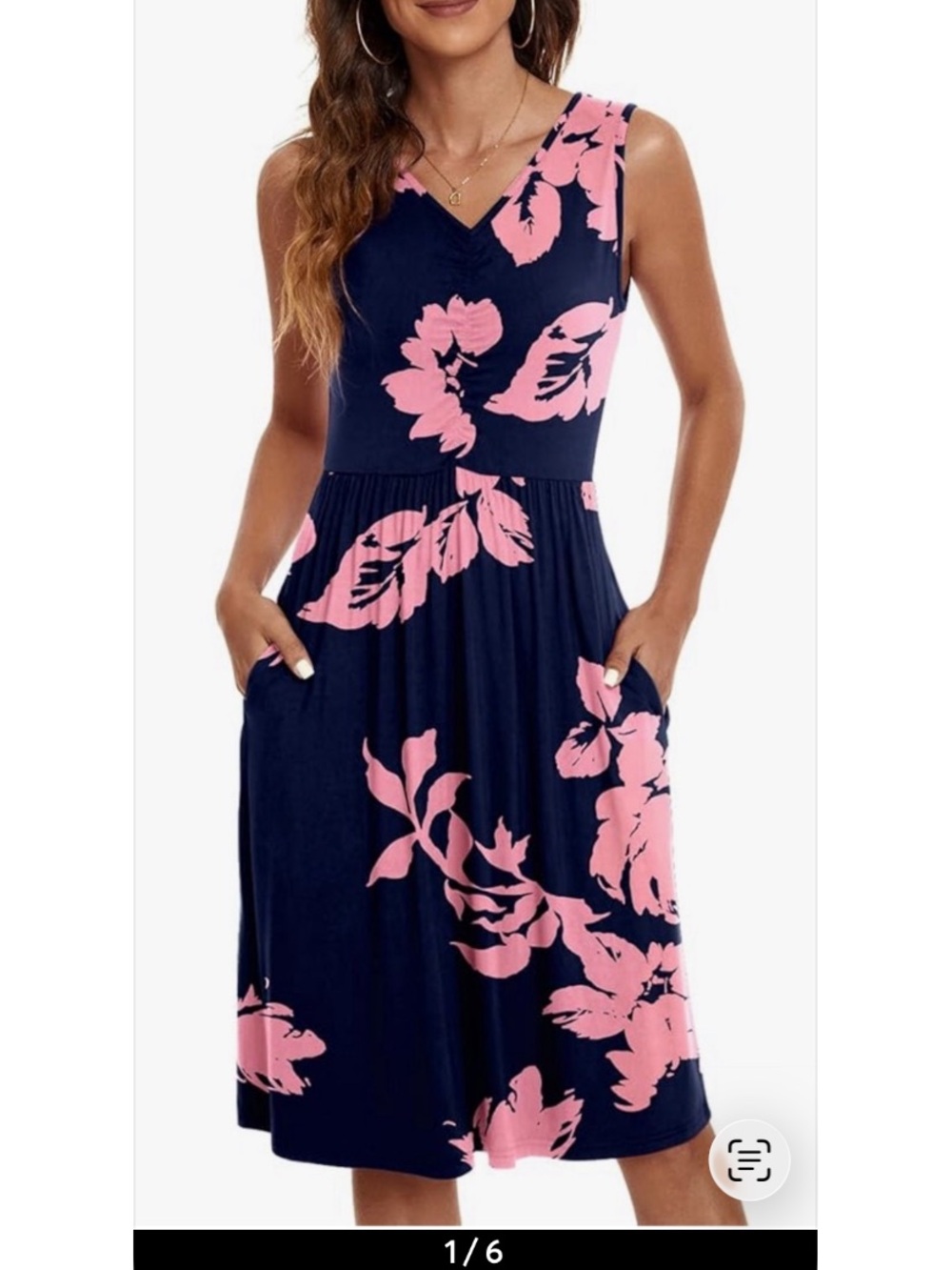 NILOUFO rayon Sleeveless Navy Dress with Pink Floral Print